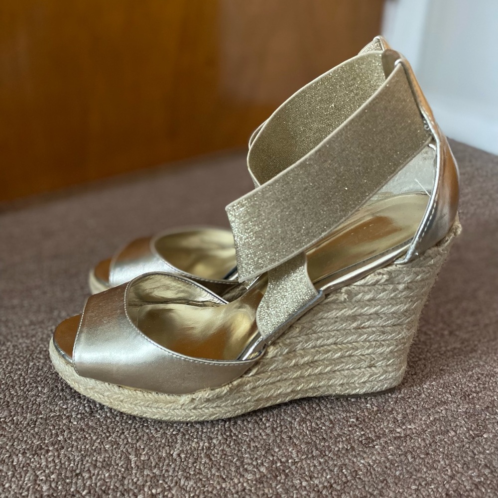 INC International Concepts Metallic Gold Espadrille Wedge Sandals